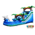 WS008 15ft Dolphin Splash Water Slide with Palm Tree