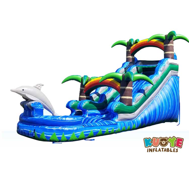 WS008 15ft Dolphin Splash Water Slide with Palm Tree Water Slides for sale
