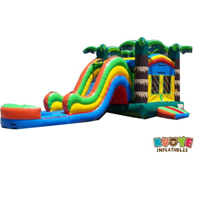CB1814 Tropical Curvy Bounce House Combo Wet with Pool Combo Units for sale