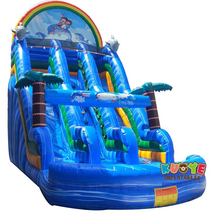SL041 Inflatable Blue Marble Dolphins Slide with Dual Lines Inflatable Slides for sale 5
