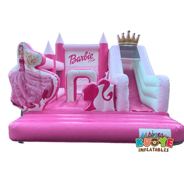 CB296  Pink Barbie bouncy castle with Slide Combo Units for sale 3