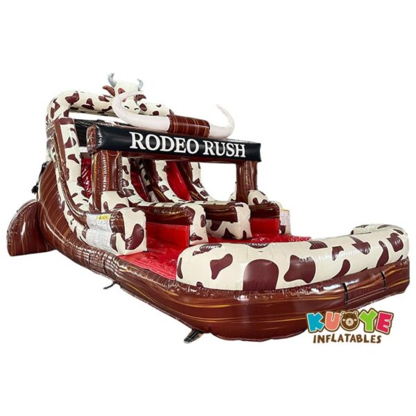 1 28 x 19 x 15ft Rodeo Rush Dual Lane Center Climb Inflatable Water Slide