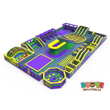 50 m x 30 m x 5 m Inflatable amusement park in purple and green theme