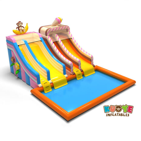 13 x 10 x 6.3m Set of inflatable water slides with pool (Hawaiian and candy)1
