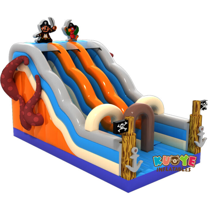 SL134 Double open slide with pirate theme Inflatable Slides for sale