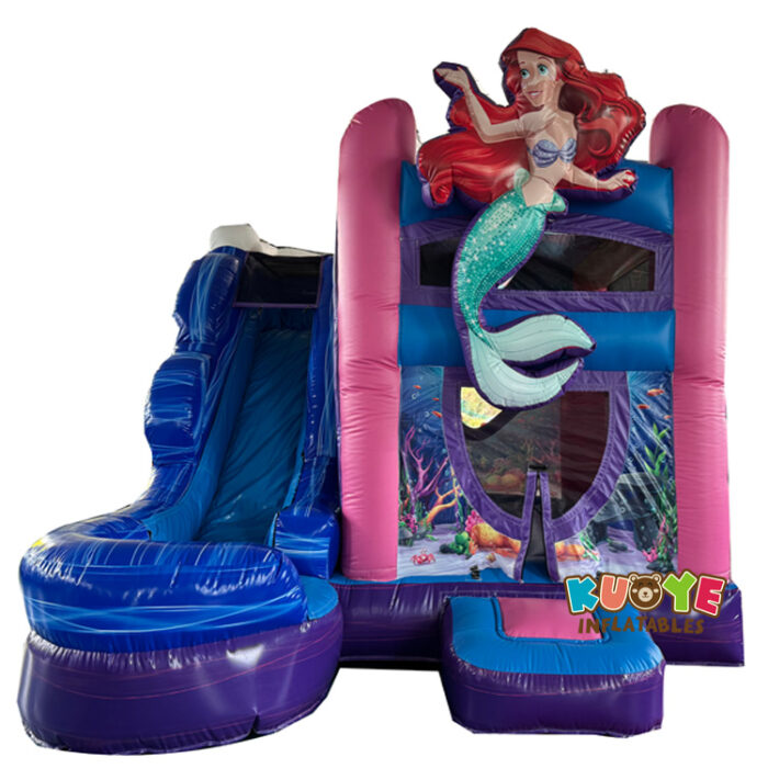 CB514 Little Mermaid Dream Double Lane Wet/Dry Slide with Bounce House Combo Units for sale