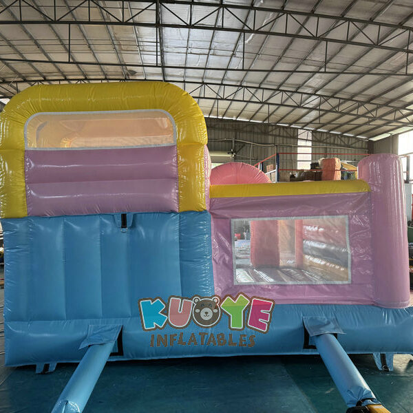 CB541 (13) Pink Rainbow Bouncy Castle Slide Combo