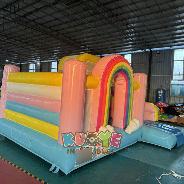CB541 (16) Pink Rainbow Bouncy Castle Slide Combo