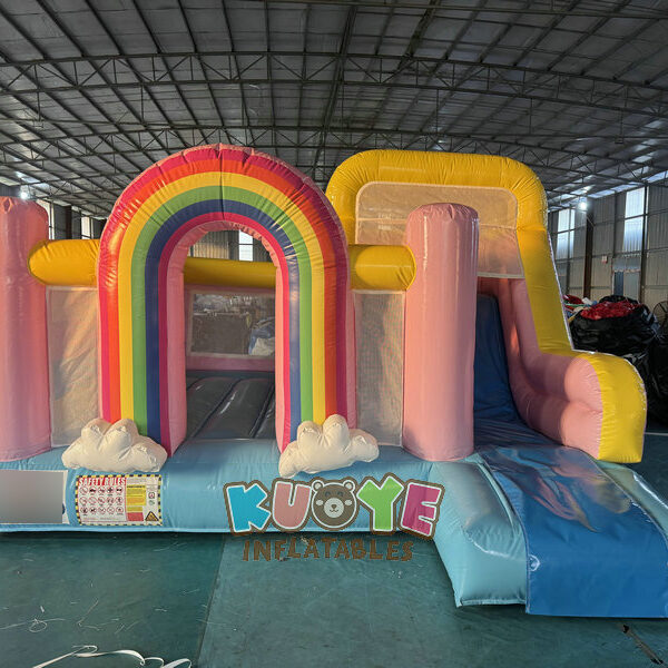 CB541 (9) Pink Rainbow Bouncy Castle Slide Combo