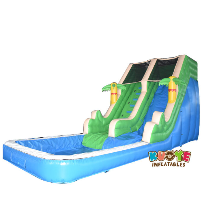 WS389 15ft Super Blue Tropical Commercial Grade Water Slide Inflatable with Pool Water Slides for sale