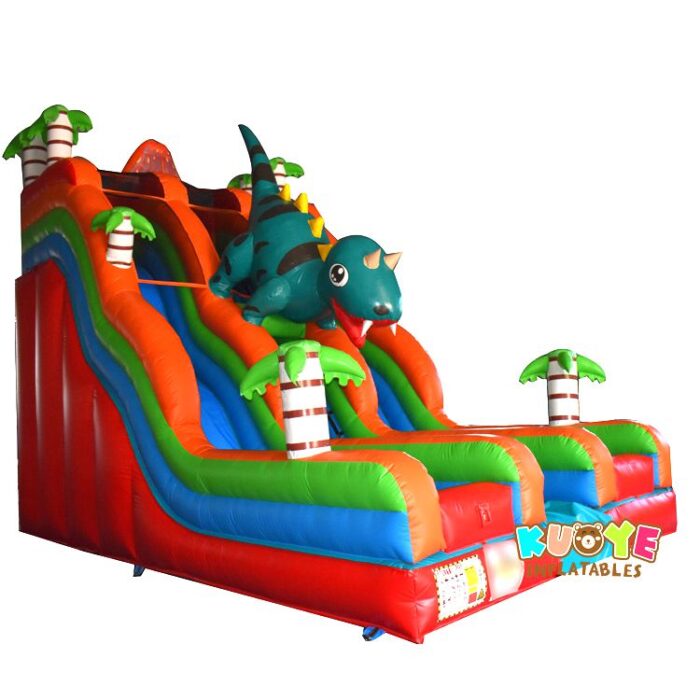 SL200 Inflatable Jurassic Dinosaur Volcano Dual Lane High Slide Inflatable Slides for sale