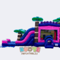 Pink and Purple Palm Tree Bounce House Slide Combo With Pool