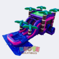 Pink and Purple Palm Tree Bounce House Slide Combo With Pool