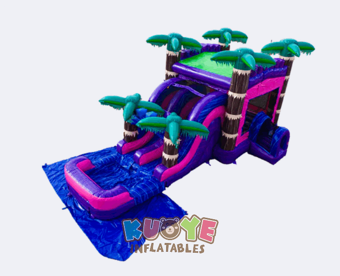 CB598 Pink and Purple Palm Tree Bounce House Slide Combo with Pool Combo Units for sale 2