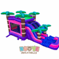 Pink and Purple Palm Tree Bounce House Slide Combo With Pool