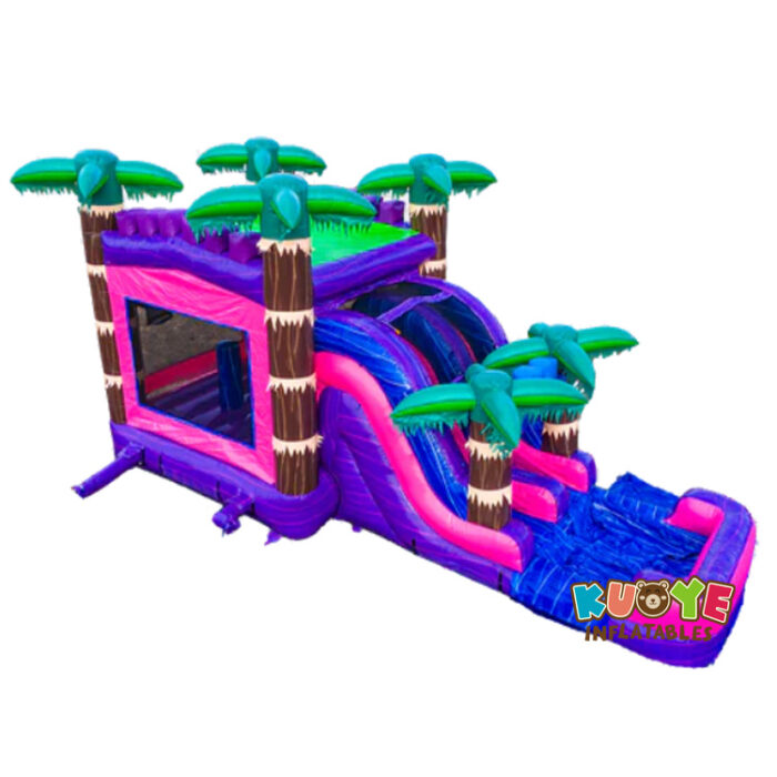 CB598 Pink and Purple Palm Tree Bounce House Slide Combo with Pool Combo Units for sale