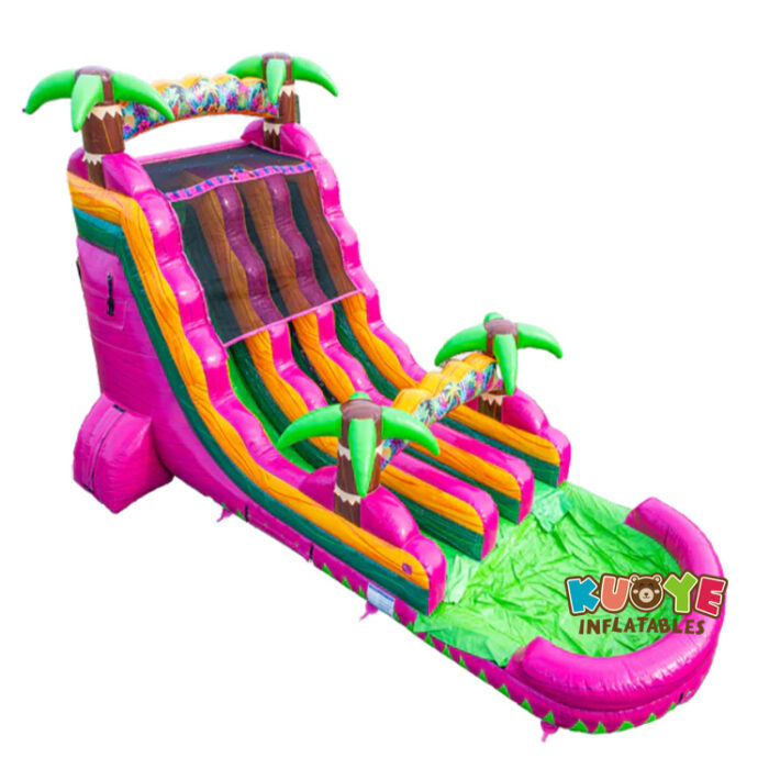 WS410 Dual Lane Tropical Palms Inflatable Water Slide Water Slides for sale