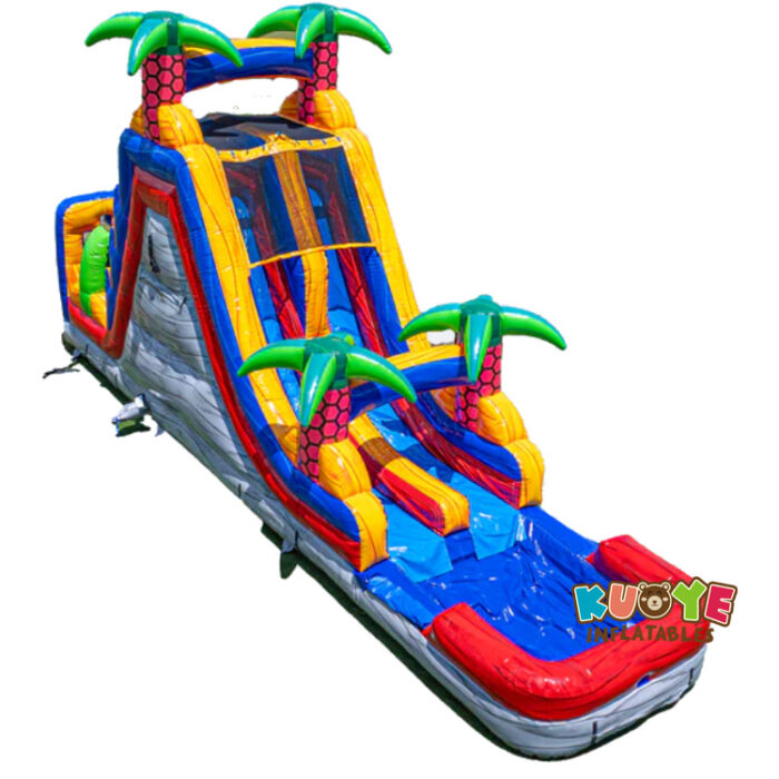 WS407 Tropical Palms Obstacle Course Water Slide with Pool Water Slides for sale