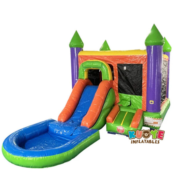 Wet/Dry Jumping Castle Slide Combo With Basketball Hoop and Pool