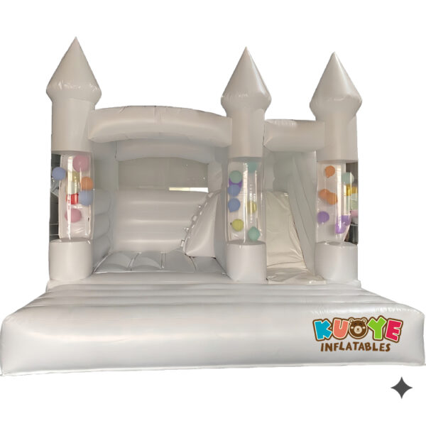 White Wedding Inflatable Bounce Castle with Slide clear Balloon Columns White Wedding Inflatable Bounce Castle with Slide clear Balloon Columns