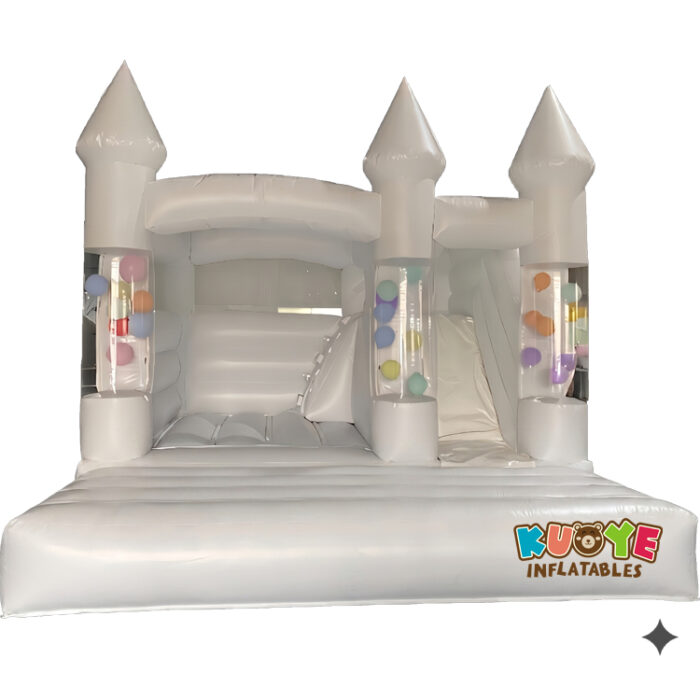 White Wedding Inflatable Bounce Castle with Slide clear Balloon Columns