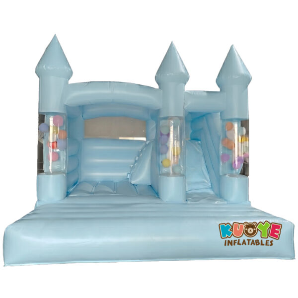 CB636 Pastel Light Blue Balloon Castle Jumper with Clear Pillars for Boys Birthday Party Rental CB636 Pastel Light Blue Balloon Castle Jumper with Clear Pillars for Boys Birthday Party Rental